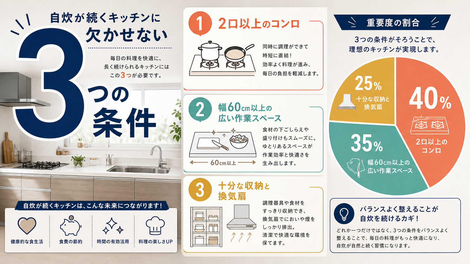自炊が続くキッチンに欠かせない3つの条件